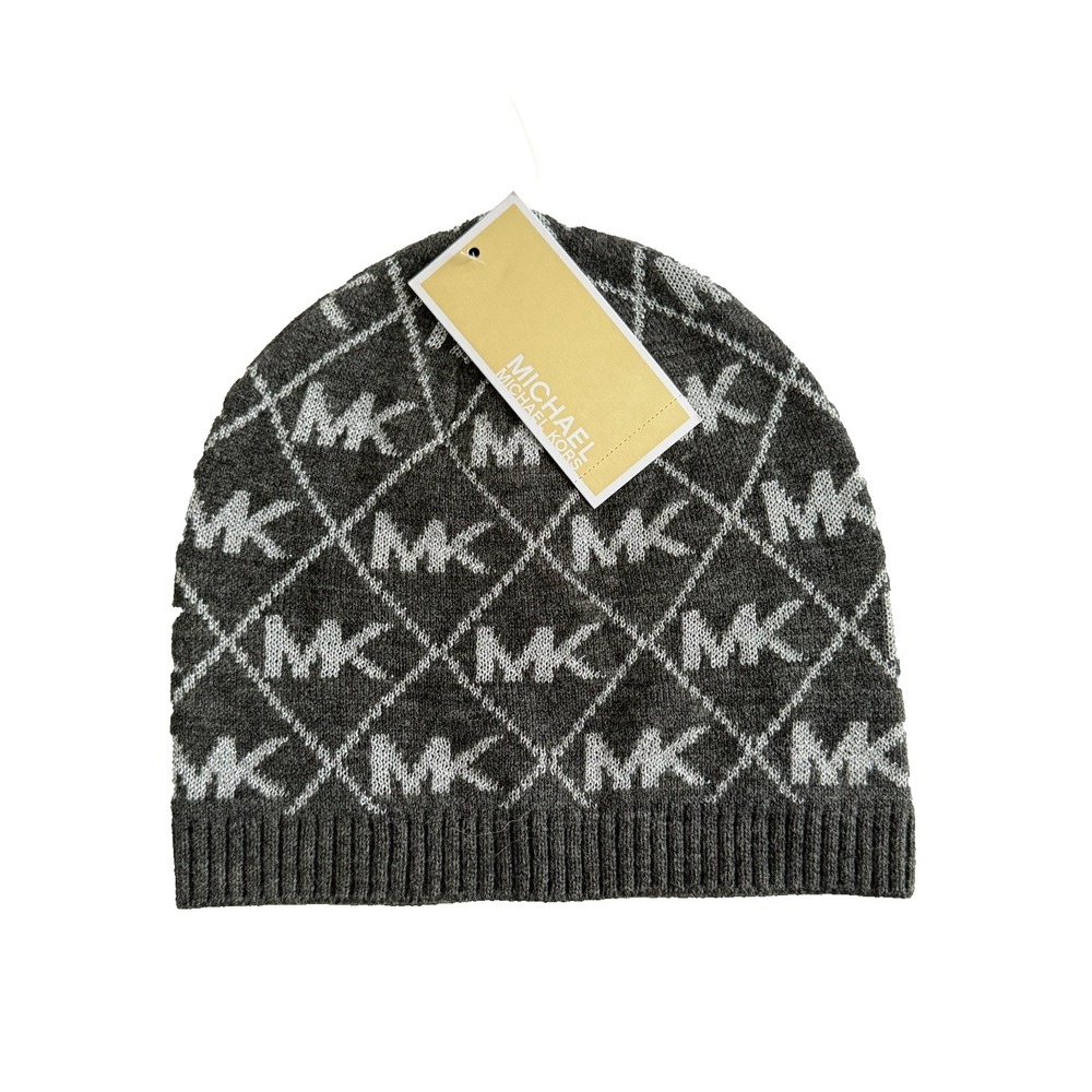 Michael Kors NWT Women's Beanie Metallic Logo Black/Silver One Size